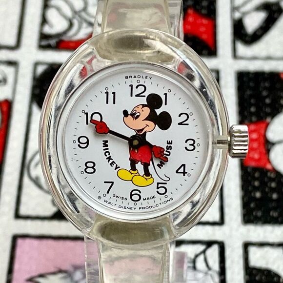 Vintage 70s Bradley x Disney Clear Acrylic Mickey Mouse Bubble Watch Manual Wind - Picture 5 of 17